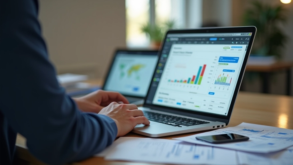 Persoană care lucrează pe calculator cu grafice financiare