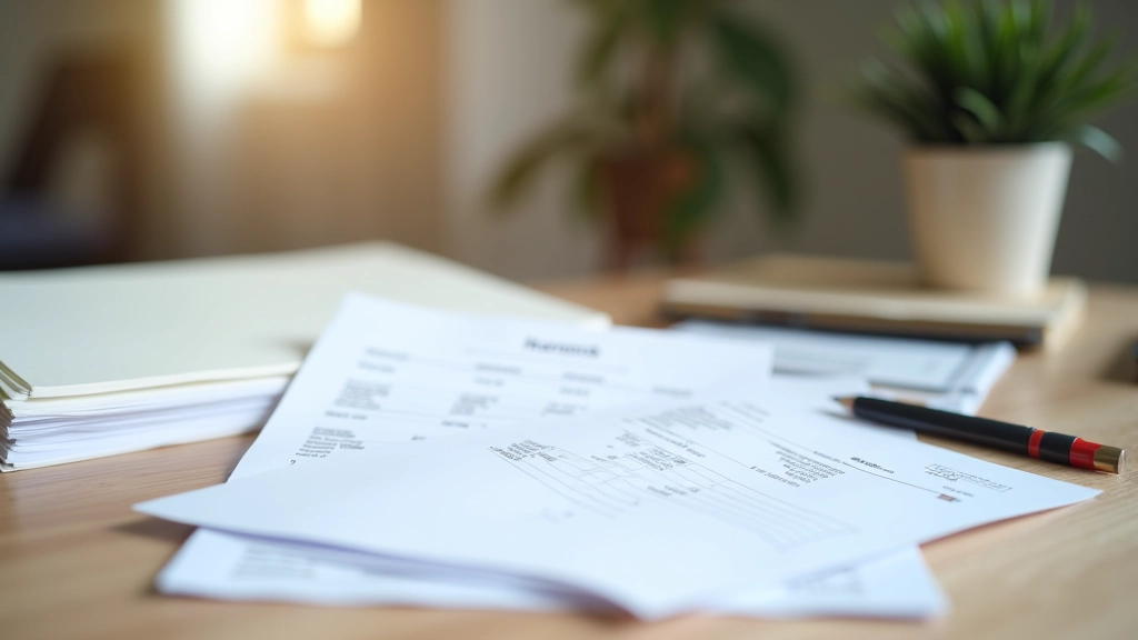 Chitanțe și facturi aranjate pe o masă de birou, gata pentru organizare în dosare