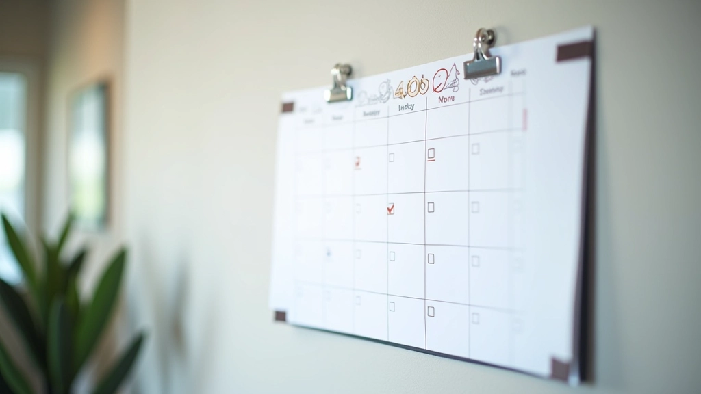 Calendar anual cu notații privind termenele lunare de verificare și organizare a documentelor