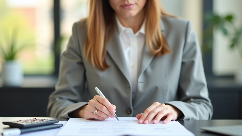 Femeie care completează formular fiscal pe birou cu calendar și calculator, lumina naturală pe masă de lucru